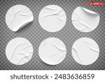 Vector realistic illustration of white round stickers on a transparent background.