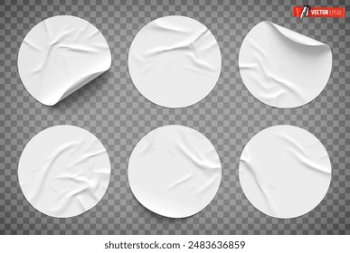 Vector realistic illustration of white round stickers on a transparent background.