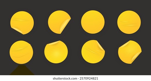 Vector realistic illustration of white round stickers , yellow set