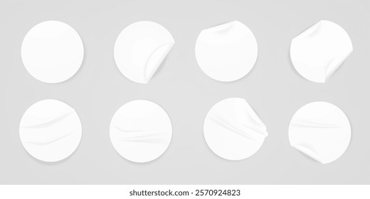 Vector realistic illustration of white round stickers , set
