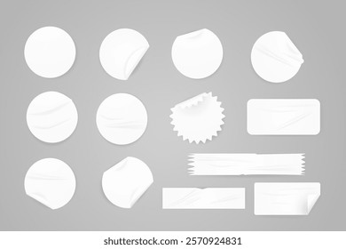 Vector realistic illustration of white round and rectangular stickers , set