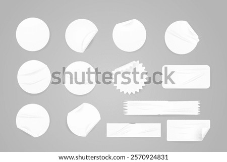 Vector realistic illustration of white round and rectangular stickers , set