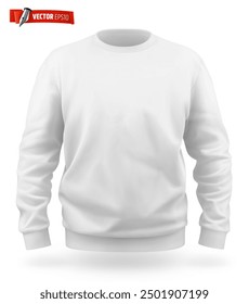 Vector realistic illustration of a white sweat-shirt on a white background.