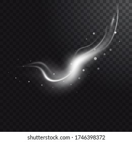 Vector realistic illustration of wind and snow cloud isolated on transparent background. Effect of white smoke, fog, spray.
