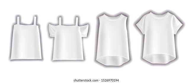 Vector realistic illustration of women's clothing. Isolated images of options for women's t-shirts.