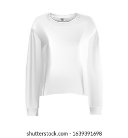 Vector realistic illustration of women's clothing. Set of white t-shirts with long sleeves. T-shirt isolated image.