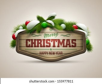 Vector realistic illustration of wooden christmas message board. Elements are layered separately in vector file.