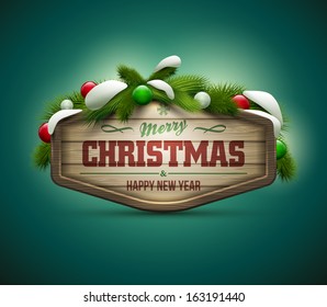 Vector realistic illustration of wooden christmas message board. Elements are layered separately in vector file. Easy editable. 