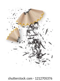 Vector realistic illustration of wooden graphite pencil shavings from sharpener isolated on white background