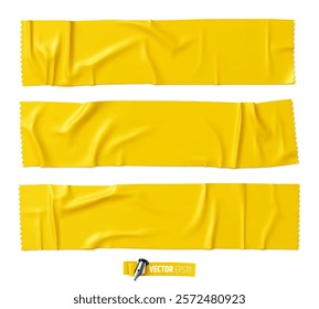 Vector realistic illustration of yellow adhesive tape on a white background.