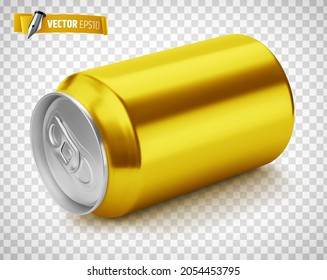 Vector realistic illustration of a yellow soda can on a transparent background.