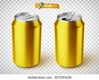 Vector realistic illustration of yellow soda cans on a transparent background.