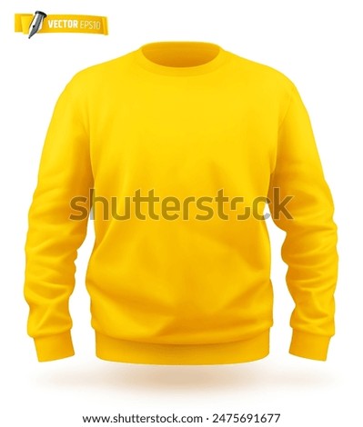 Vector realistic illustration of a yellow sweat-shirt on a white background.