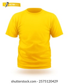 Vector realistic illustration of a yellow T-shirt on a white background.