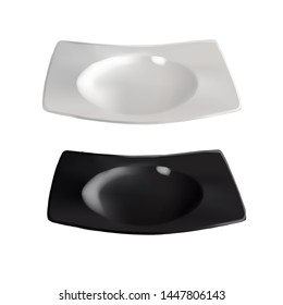 Vector realistic image of black and white ceramic plates.