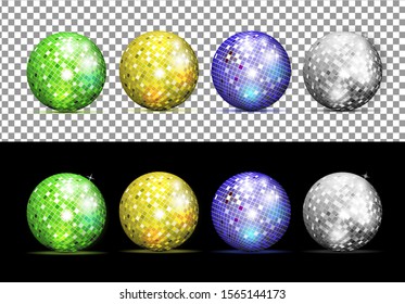 Vector realistic image of color disco ball with bright  flares