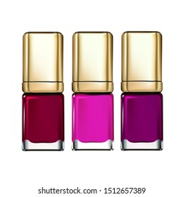 Vector realistic image of cosmetics. Illustration of nail polishes.