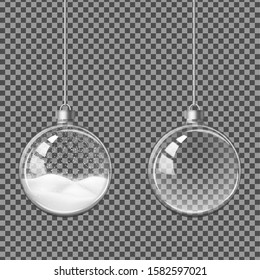 
Vector realistic image of glass transparent christmas decoration. Ball with snow inside. EPS 10