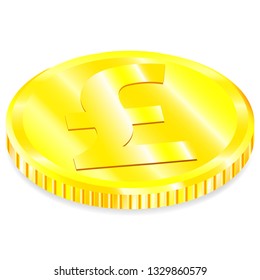 Vector realistic image of a of gold coin the with pound sign with a shadow on a white background