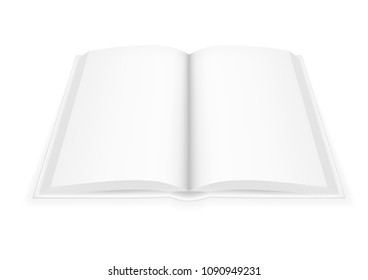 Vector realistic image (layout, mock-up) of an open hardcover book with white blank pages. View in perspective. The image is created using a gradient mesh. Vector EPS 10.