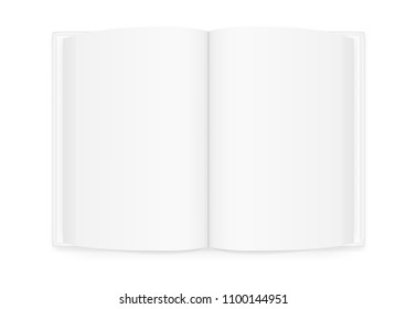 Vector realistic image (layout, mock-up) of an open hardcover book with empty white blank pages, top view. The image is created using a gradient mesh. Vector EPS 10.