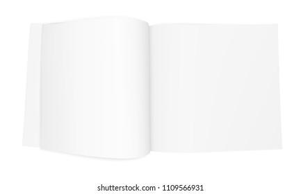 Vector realistic image (layout, mock-up) of an open booklet (magazine, brochure), with blank pages, top view. The image is created using a gradient mesh. Vector EPS 10 illustration.