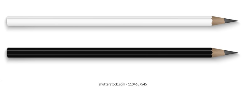 Vector realistic image (mock-up, layout) of two pencils, black and white, top view. Template for your logo. The image was created using gradient mesh. Vector EPS 10.