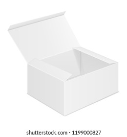 Vector realistic image (mock-up, layout) of an open rectangular paper box, view in perspective. Isolated on white. The image was created using gradient mesh. Vector EPS 10.