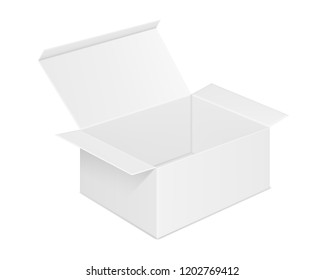Vector realistic image (mock-up, layout) of blank (clean) open rectangular paper box. View in perspective. Isolated on white. The image was created using gradient mesh. Vector EPS 10.