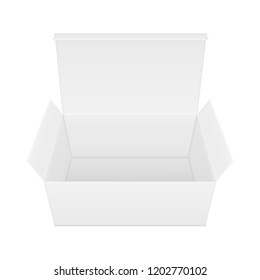 Vector realistic image (mock-up, layout) of blank open rectangular paper box. Isolated on white. The image was created using gradient mesh. Vector EPS 10.