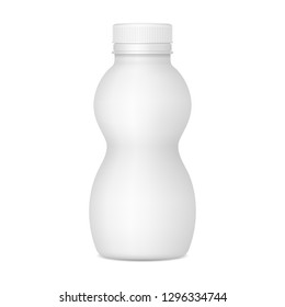 Vector realistic image (mock-up, layout) of a plastic bottle with a cap for yogurt or other beverages. EPS 10.