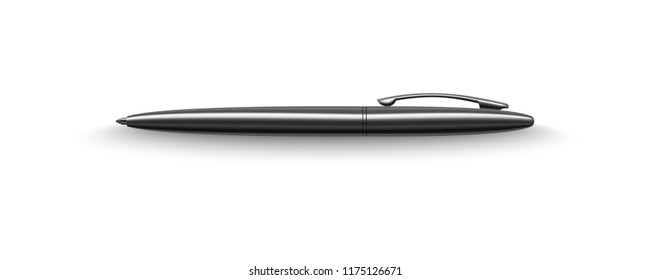 Vector realistic image (mockup) of a silvery metal pen on a white background. The image was created using gradient mesh. Vector EPS 10.