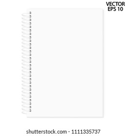 Vector realistic image of a notepad (album for drawing), top view. White sheets of paper (A5:420,908 px x 595.28 px) fastened with a white plastic spiral, 3d. The image was created using gradient mesh