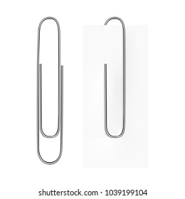 Vector realistic image of a paper clip. The paper clip is silvery. Clip on a sheet of paper. Vector EPS 10