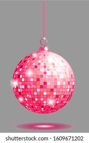 Vector realistic image of pink disco ball. Party invitations