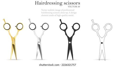 Vector realistic image of professional hairdressing scissors on a white background. The concept of a beauty salon and beauty sphere. A design element for banners.