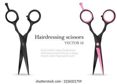 Vector realistic image of professional hairdressing scissors on a white background. The concept of a beauty salon and beauty sphere. A design element for banners.