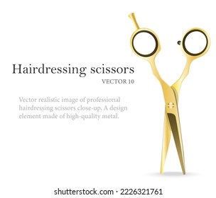 Vector realistic image of professional hairdressing scissors on a white background. The concept of a beauty salon and beauty sphere. A design element for banners.
