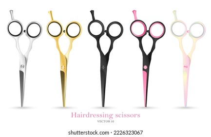 Vector realistic image of professional hairdressing scissors on a white background. The concept of a beauty salon and beauty sphere. A design element for banners.