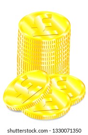 Vector realistic image set of a of golden coins the with symbol pound with a shadow on a white background