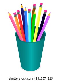 
Vector realistic image of a set of multi-colored pencils in organizer with shadow and highlights on a white background
