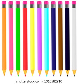 Vector realistic image of a set of multi-colored pencils in white background