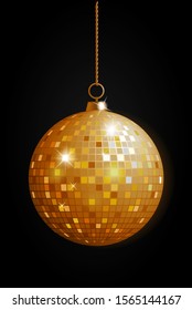 Vector realistic image of silver disco ball with bright color flares