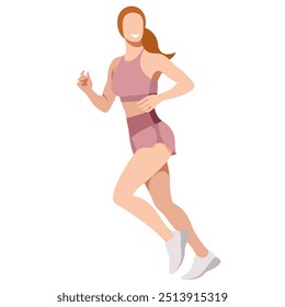 Vector Imagen realista de una chica delgada en un uniforme deportivo (leggings y un sujetador deportivo) se dedica a la aptitud, deportes, trenes aislados sobre un fondo blanco. la mujer está corriendo. carrera matutina. trotar.