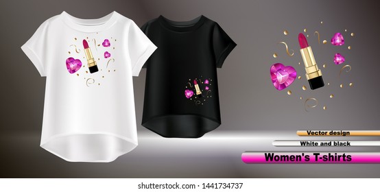 
Vector realistic image of women's t-shirt. Black and white t-shirts. Fashion print on t-shirt.
Figure female cosmetics.