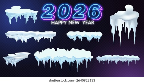 Vector realistic isolated 206 red Neon Text. 2026 New Year Design template for decoration and covering. Happy New 2021 Year sign in neon design on brick wall background. Light Banner.
