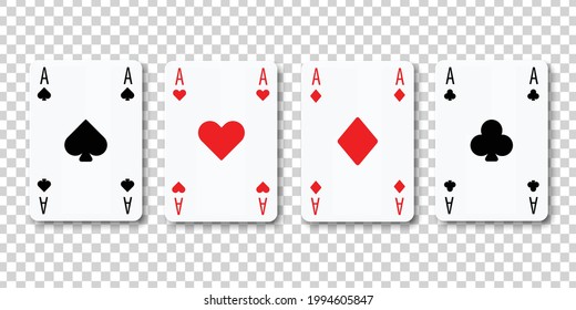 Vector realistic isolated Aces playing cards on the transparent background. Concept of poker and casino.