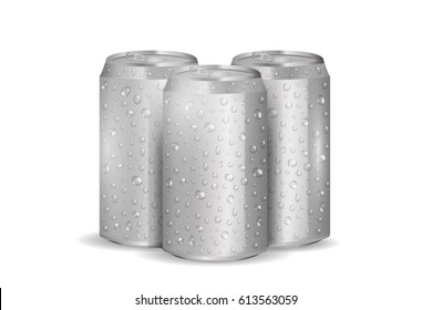 Vector realistic isolated aluminum soda can with water drops on the white background.