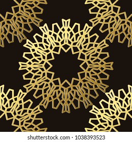 Vector realistic isolated arabic ornament seamless pattern for decoration and covering on the dark background. Concept of east motif and culture.