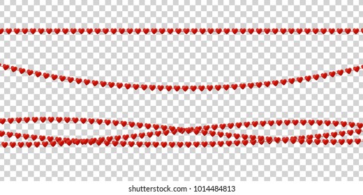 Vector realistic isolated beads with heart shape for Valentine's Day for decoration and covering on the transparent background. Concept of Happy Valentine's Day and romantic event.
